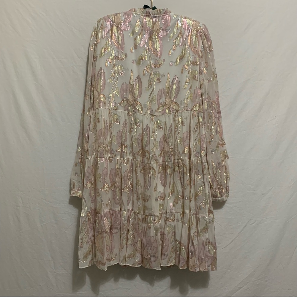 Lilly Pulitzer Sarita Silk Tiered Dress Coconut Rose Gold Metallic - Picture 6 of 14